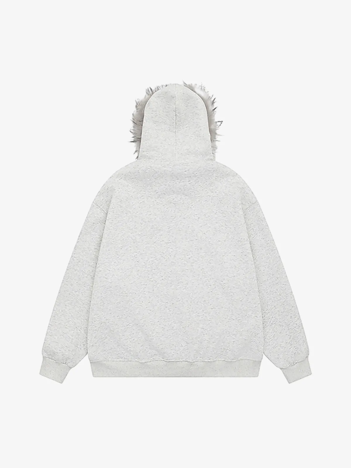 Retro Collar Print Zip-Up Fur Hooded Sweatshirt sold by Thesupermade product image thumbnail 5