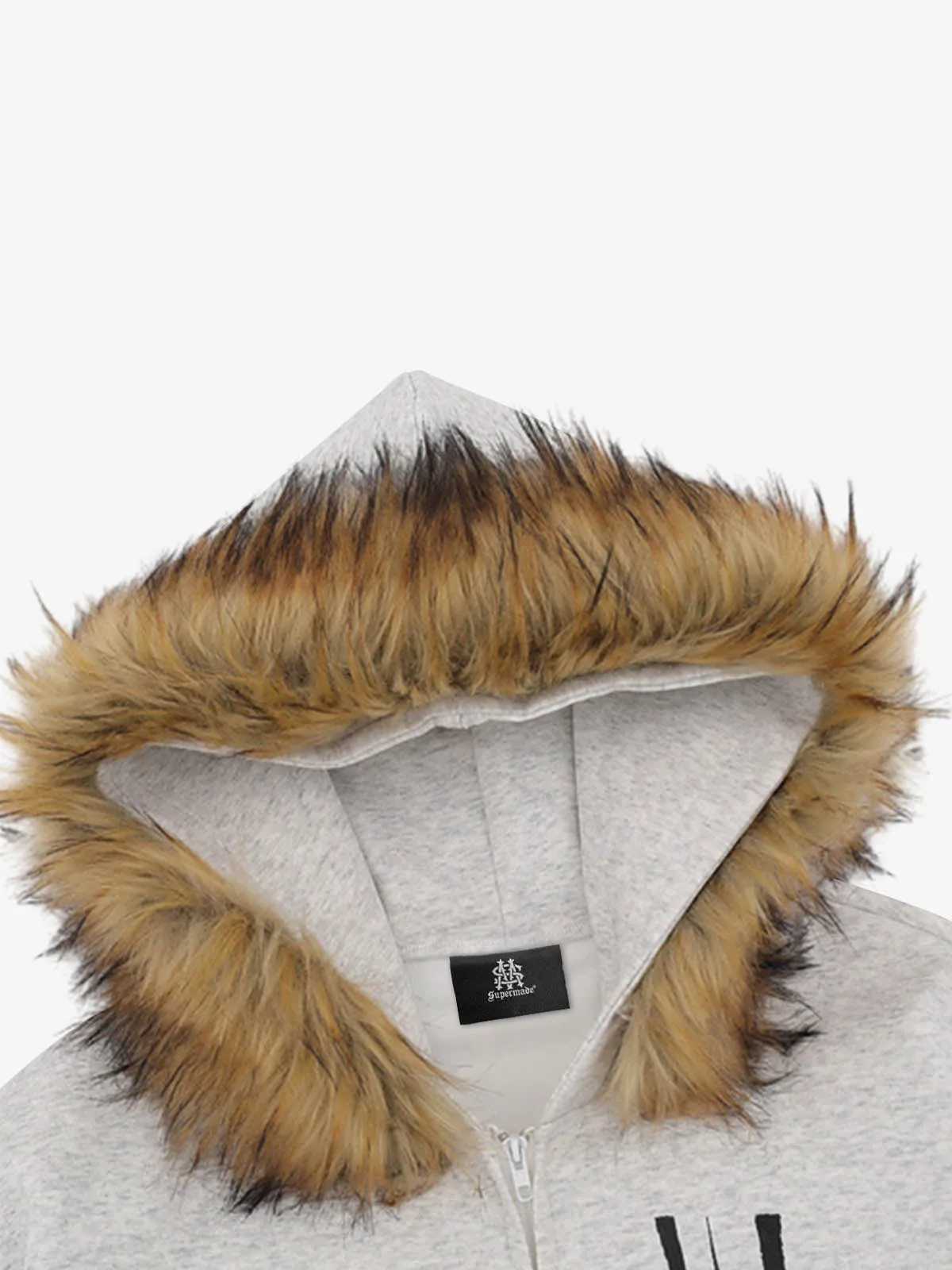 Vintage Faux Fur Collar Printed Zip Up Hooded Sweatshirt sold by Thesupermade product image thumbnail 3