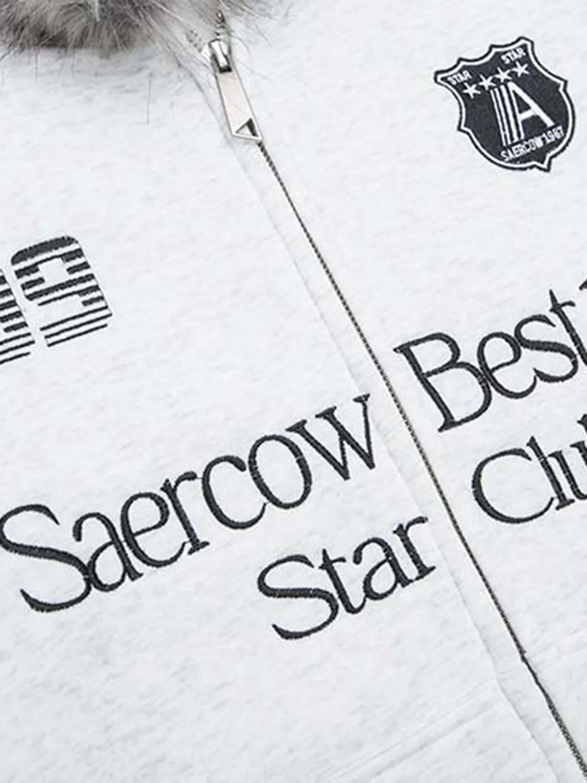 Letter Medal Embroidered Cardigan Fur Collar Hooded Sweatshirt - 2502 sold by Thesupermade product image thumbnail 4