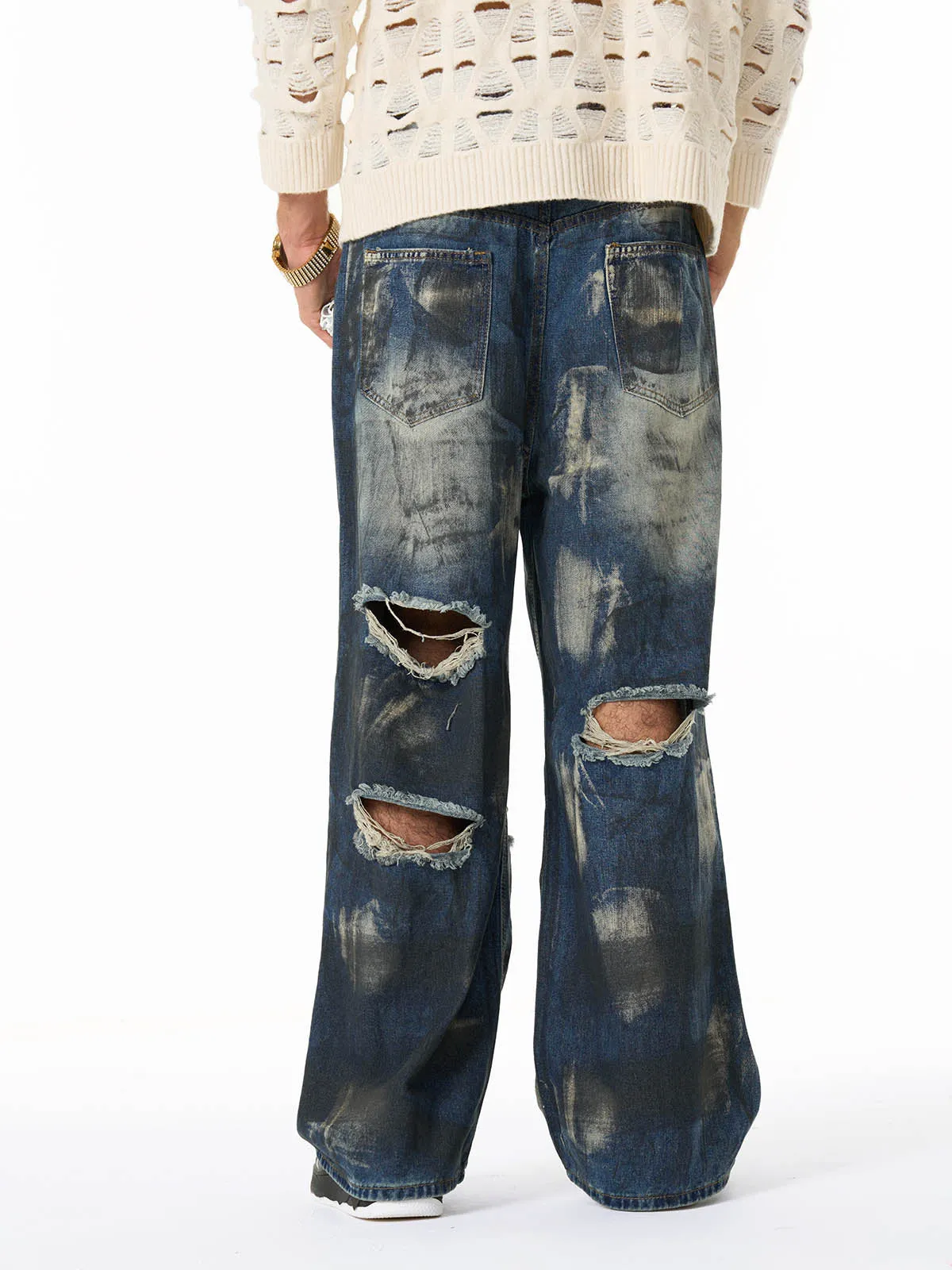Washed Loose Fit Distressed Ripped Jeans sold by Thesupermade product image thumbnail 3