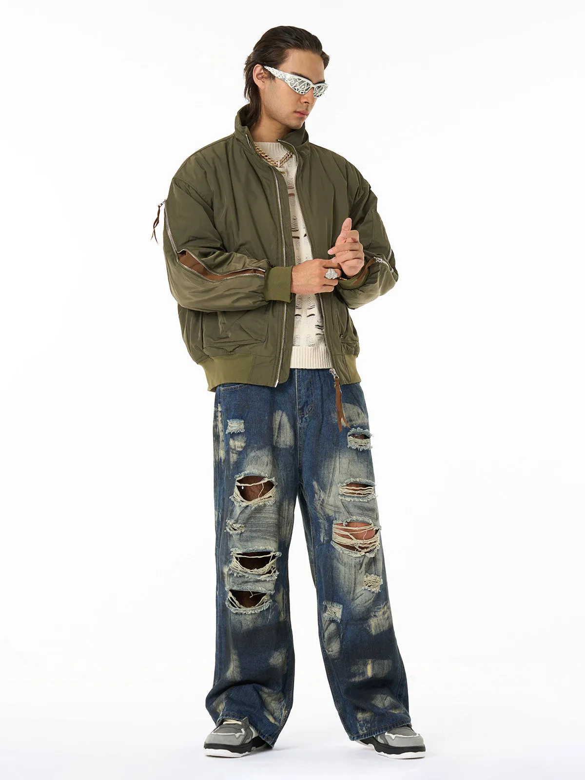 Washed Loose Fit Distressed Ripped Jeans sold by Thesupermade product image thumbnail 4