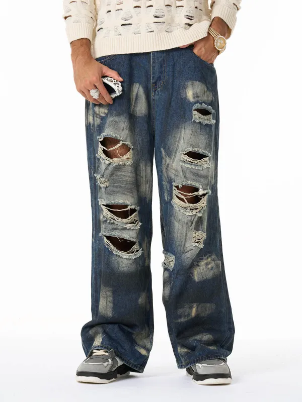 Washed Loose Fit Distressed Ripped Jeans sold by Thesupermade