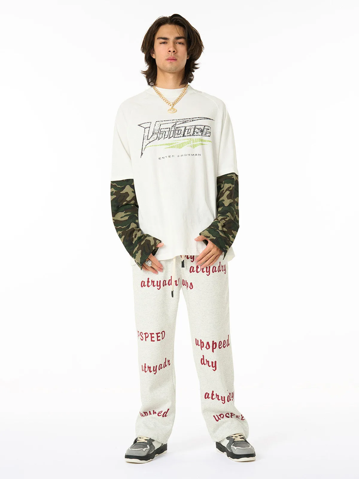 Camouflage Patchwork Contrast Color Lettering Fleece Sweatpants sold by Thesupermade product image thumbnail 5