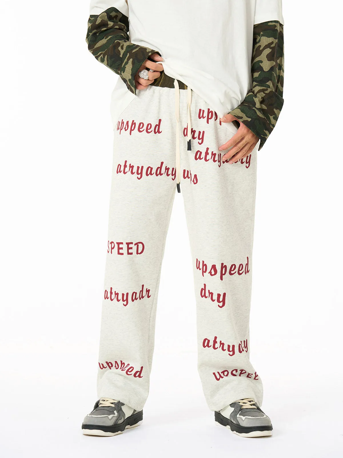Camouflage Patchwork Contrast Color Lettering Fleece Sweatpants sold by Thesupermade