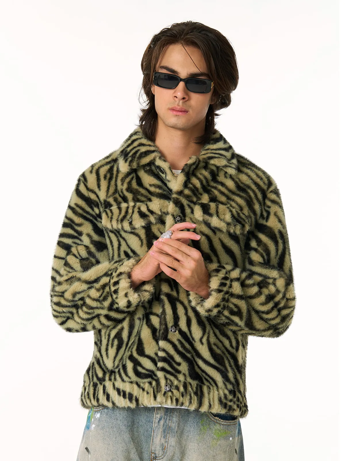 Vintage Striped Fur Thick Fleece Jacket sold by Thesupermade