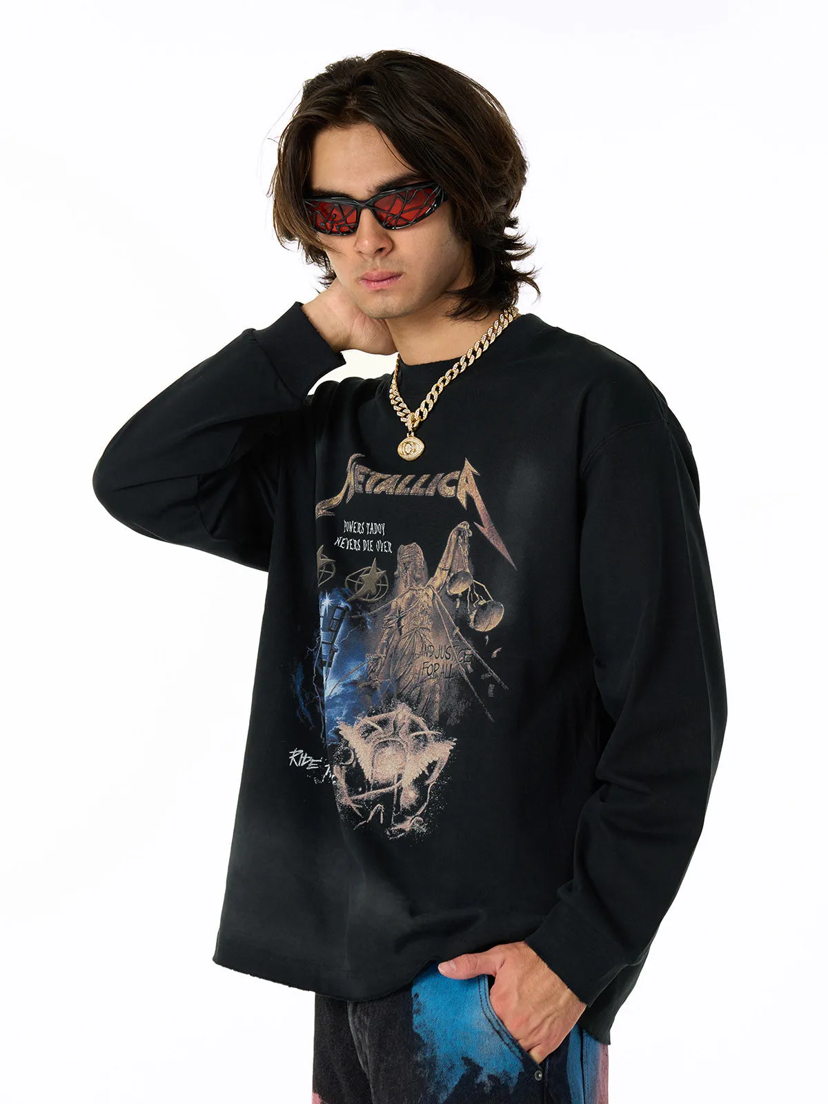 Metallica Print Distressed Long-Sleeved T-Shirt sold by Thesupermade product image thumbnail 2