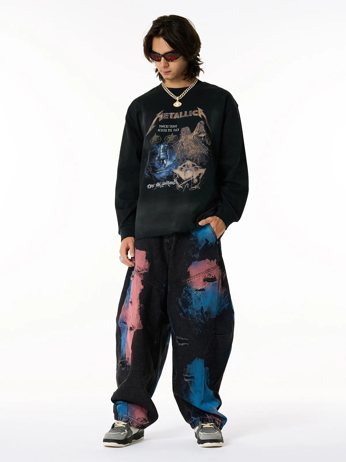 Metallica Print Distressed Long-Sleeved T-Shirt sold by Thesupermade product image thumbnail 5
