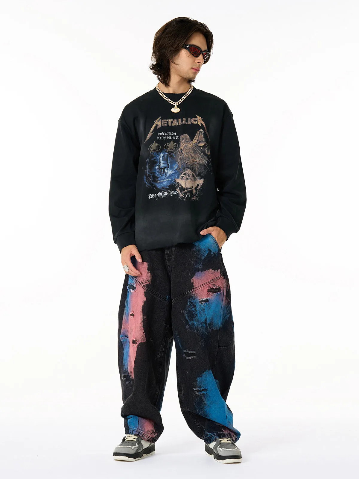Metallica Print Distressed Long-Sleeved T-Shirt sold by Thesupermade product image thumbnail 4