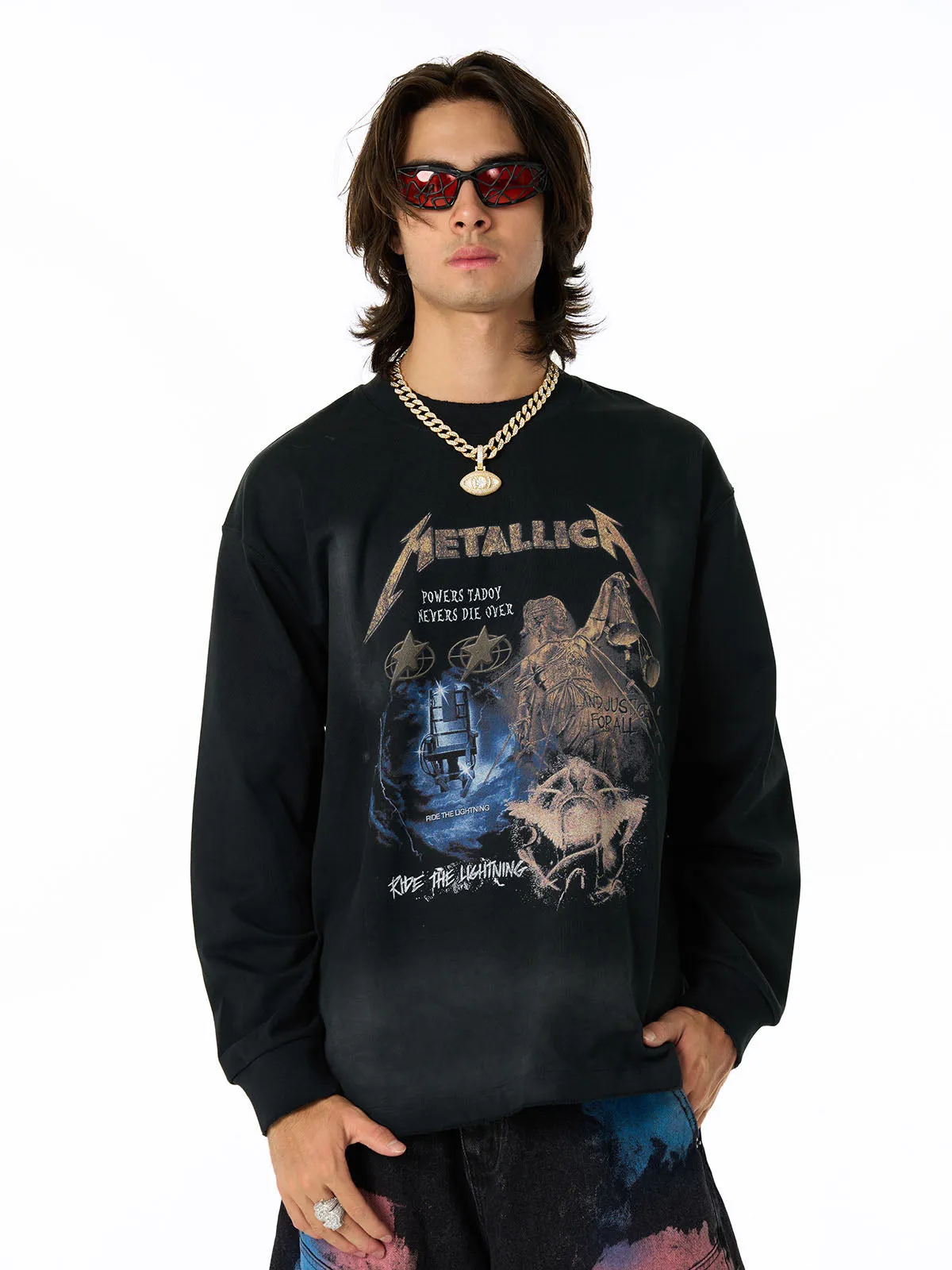 Metallica Print Distressed Long-Sleeved T-Shirt sold by Thesupermade