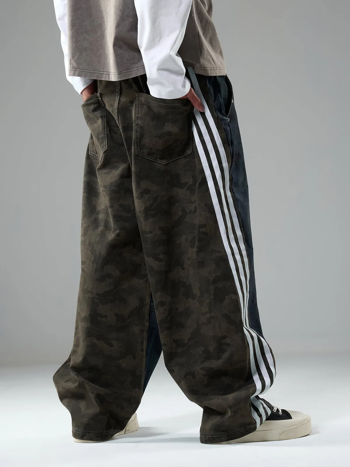 Washed Stripe Patchwork Totem Print Baggy Jeans sold by Thesupermade product image thumbnail 2