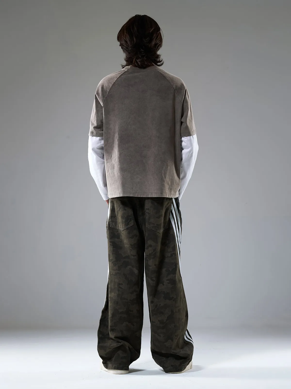 Washed Stripe Patchwork Totem Print Baggy Jeans sold by Thesupermade product image thumbnail 5