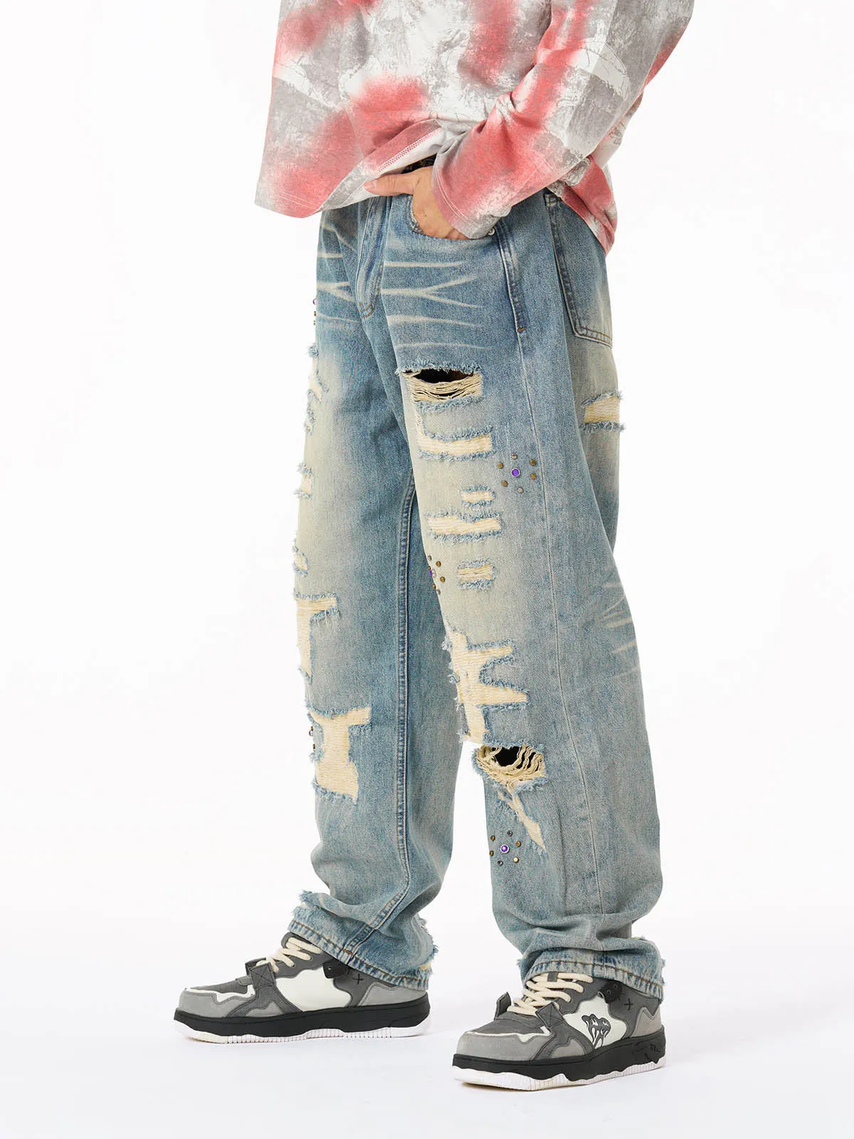Street Ragged Patches Denim Jeans sold by Thesupermade product image thumbnail 3