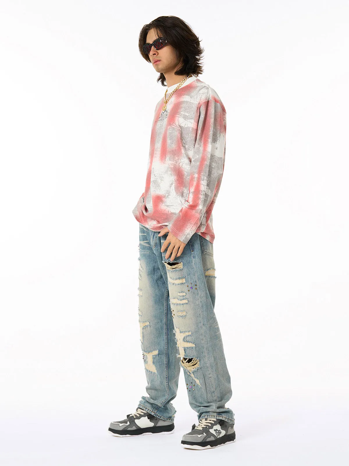 Street Ragged Patches Denim Jeans sold by Thesupermade product image thumbnail 5