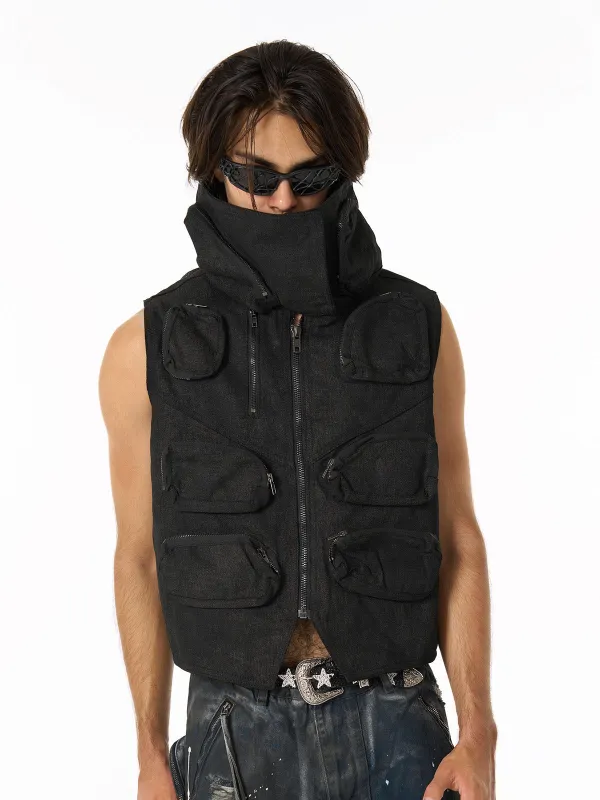 Heavy-duty Multi-pocket Multi-Zipper Vest sold by Thesupermade