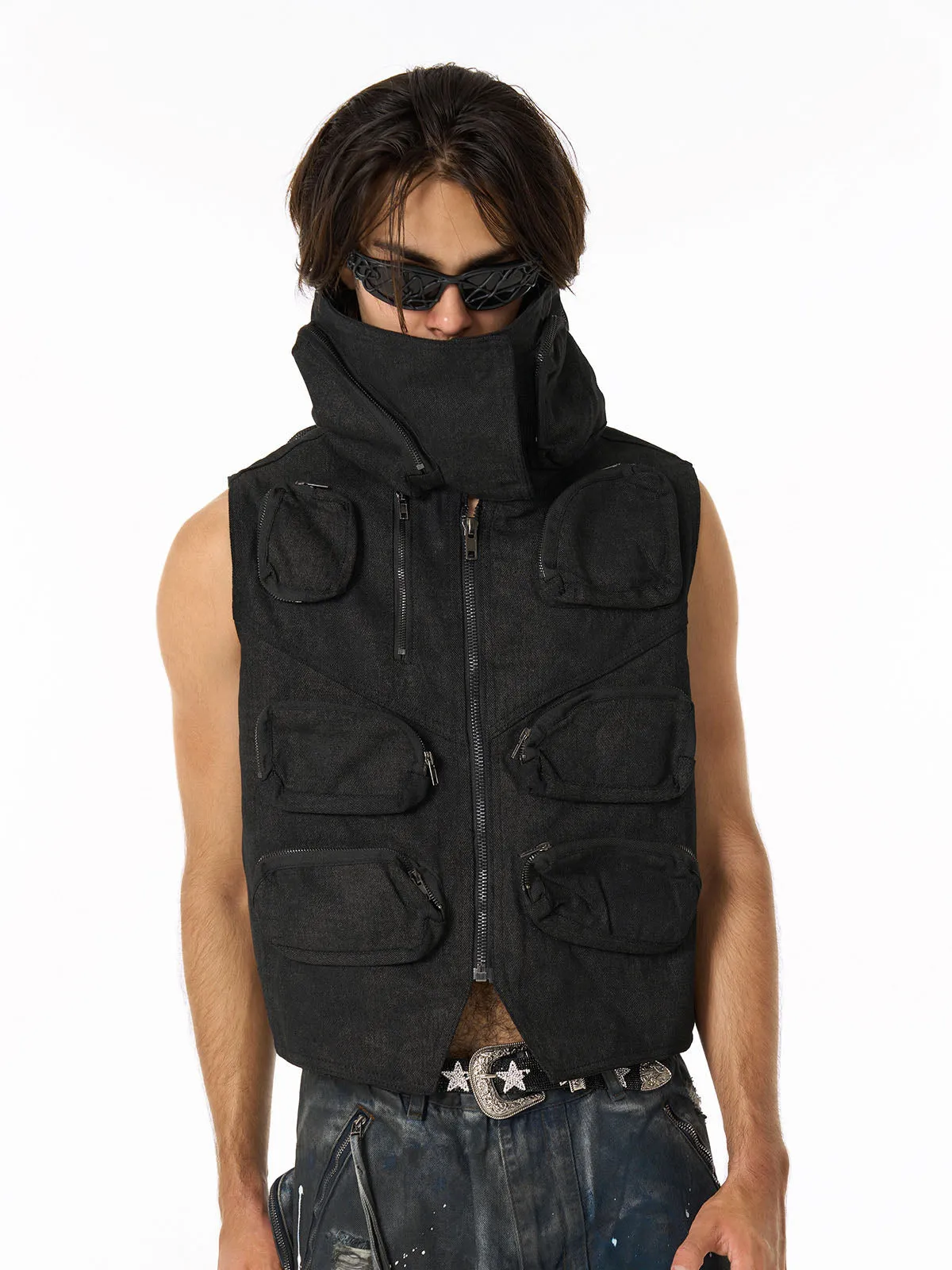Heavy-duty Multi-pocket Multi-Zipper Vest sold by Thesupermade