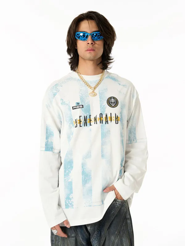 Retro Mottled Striped Badge Print Long Sleeve T-Shirt sold by Thesupermade