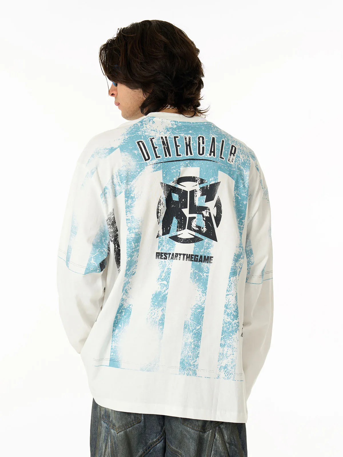 Retro Mottled Striped Badge Print Long Sleeve T-Shirt sold by Thesupermade product image thumbnail 3