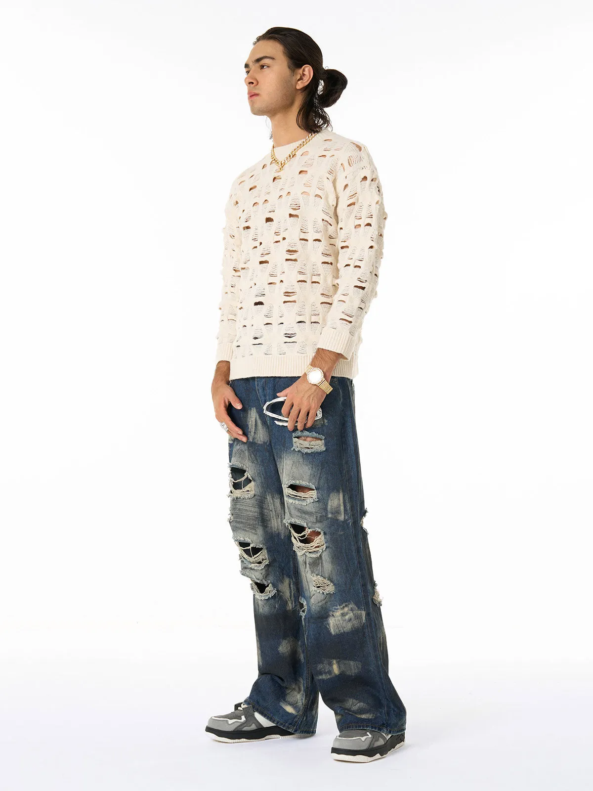 Ripped Openwork Crewneck Sweater sold by Thesupermade product image thumbnail 4