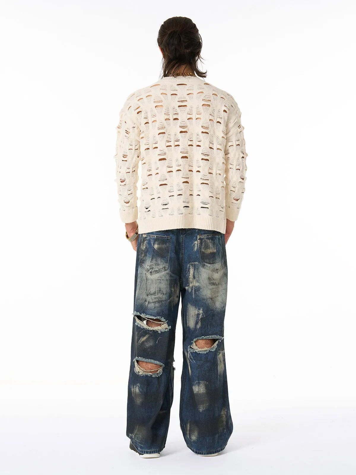 Ripped Openwork Crewneck Sweater sold by Thesupermade product image thumbnail 5