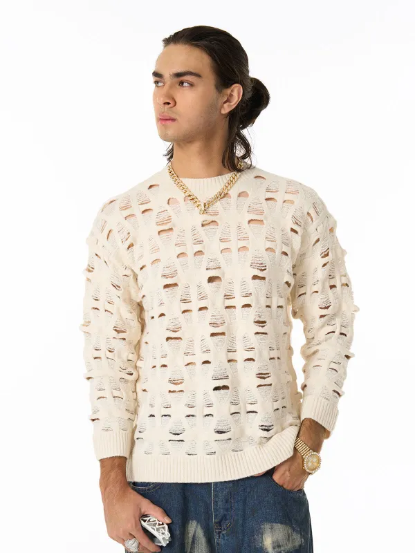 Ripped Openwork Crewneck Sweater sold by Thesupermade