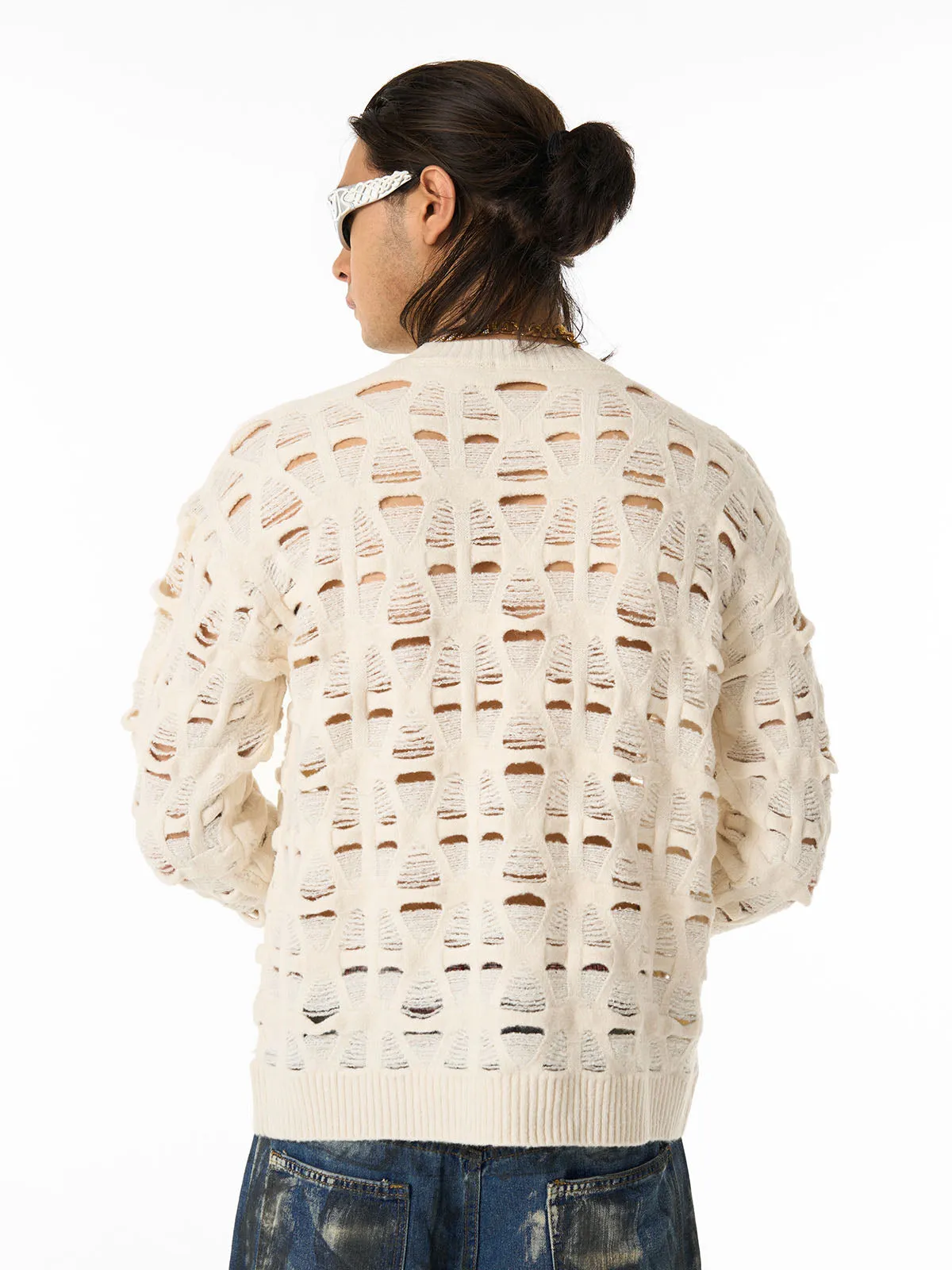 Ripped Openwork Crewneck Sweater sold by Thesupermade product image thumbnail 3