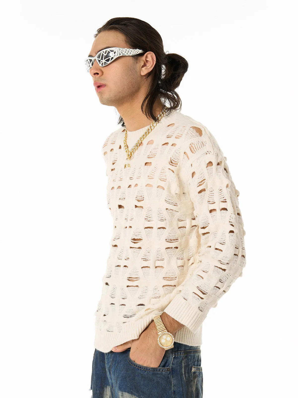 Ripped Openwork Crewneck Sweater sold by Thesupermade product image thumbnail 2