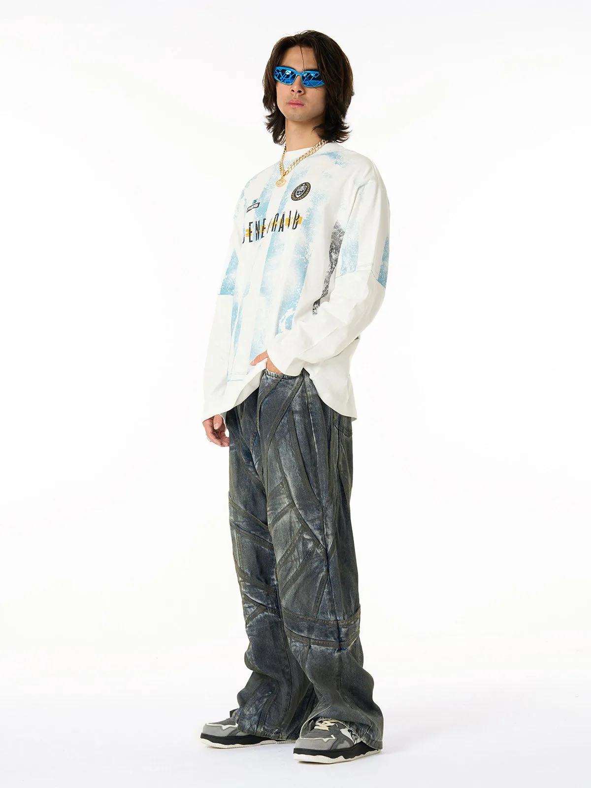 Vintage Washed Distressed Multi-Structure Patchwork Jeans sold by Thesupermade product image thumbnail 5