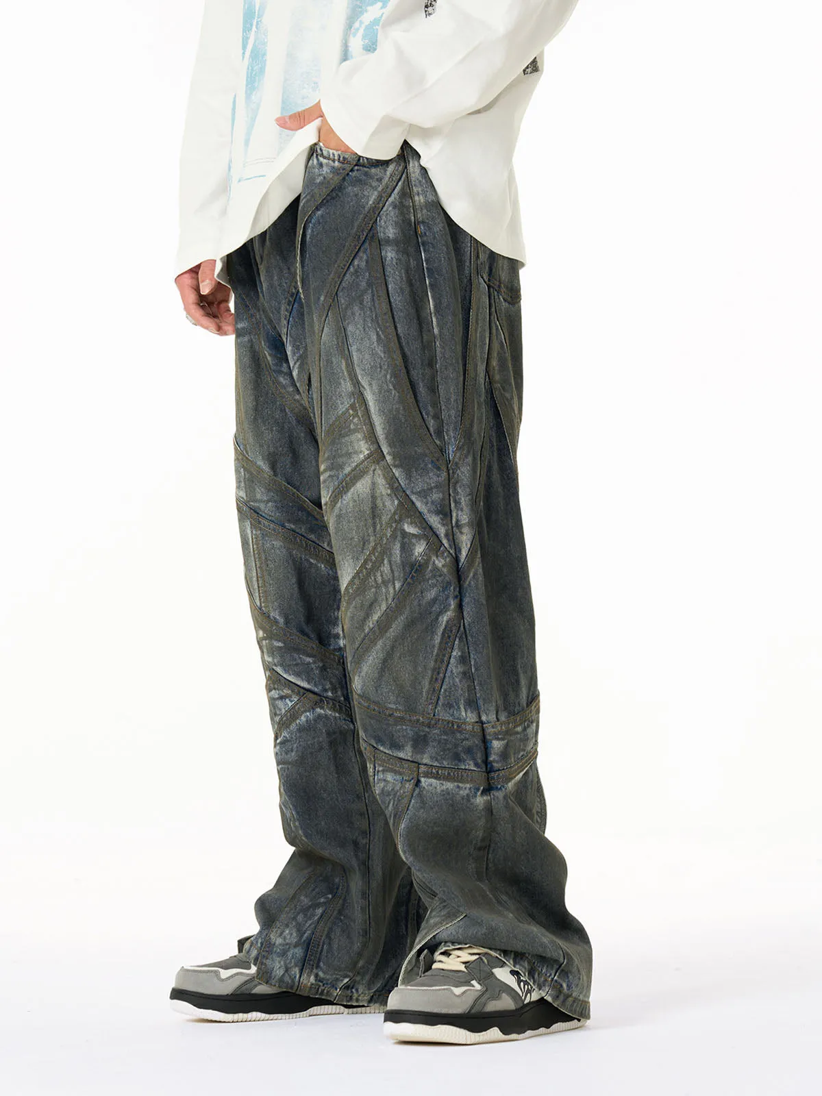 Vintage Washed Distressed Multi-Structure Patchwork Jeans sold by Thesupermade product image thumbnail 2