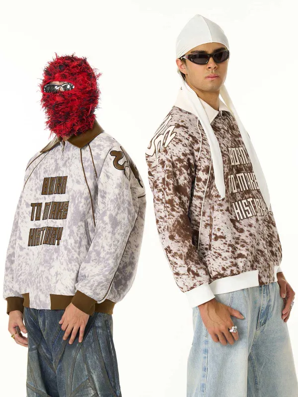 “Born to Make History” Embroidered Snow Leopard Fleece Jacket sold by Thesupermade