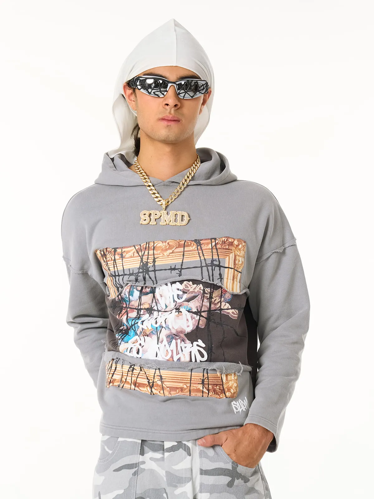 Thorn Destruction Graffiti Curled Hem Print Hoodie sold by Thesupermade product image thumbnail 2