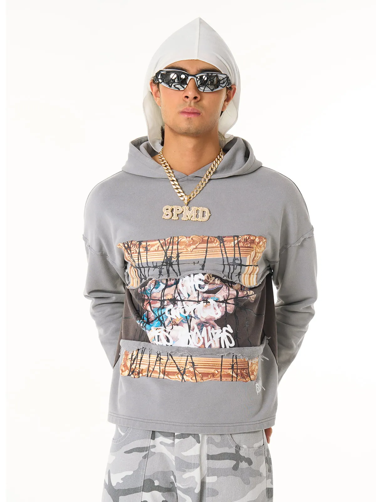 Thorn Destruction Graffiti Curled Hem Print Hoodie sold by Thesupermade product image thumbnail 4