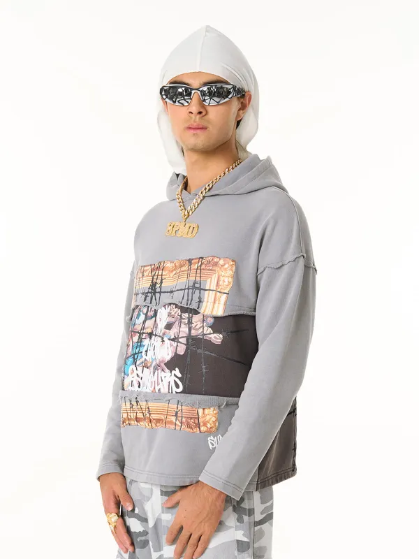 Thorn Destruction Graffiti Curled Hem Print Hoodie sold by Thesupermade