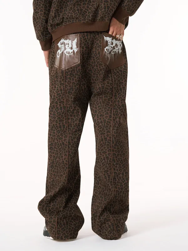 SUPM Graffiti Print Leather Leopard Print Baggy Pants sold by Thesupermade