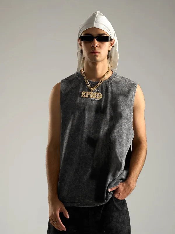 Cross-Print Distressed Washed Vest sold by Thesupermade