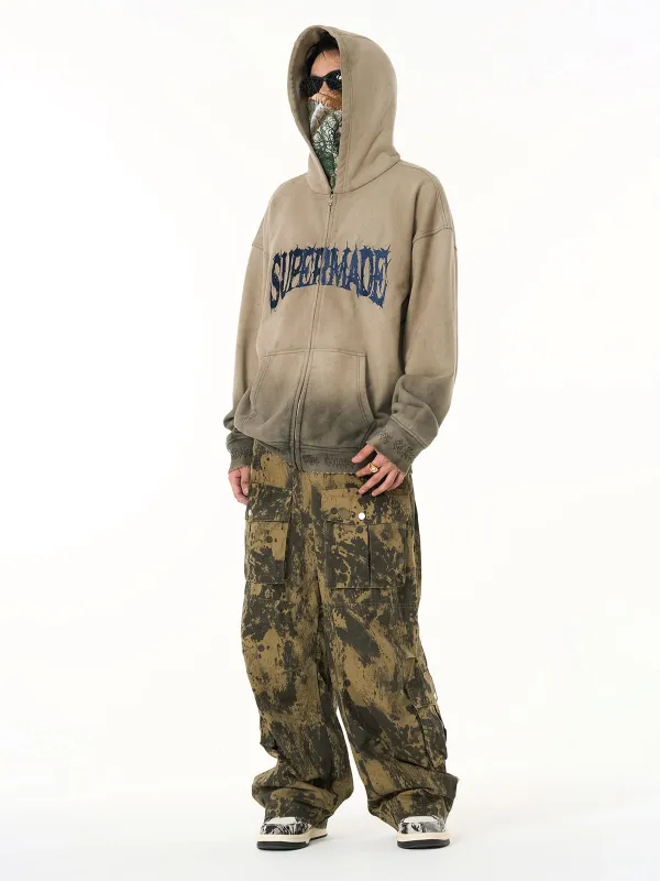 SUPERMADE Thorn Embroidery Zip Hooded Sweatshirt sold by Thesupermade