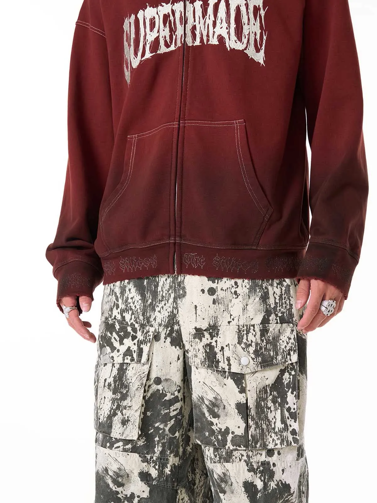 SPMD Embroidered Distressed Gradient Hooded Sweatshirt sold by Thesupermade product image thumbnail 2