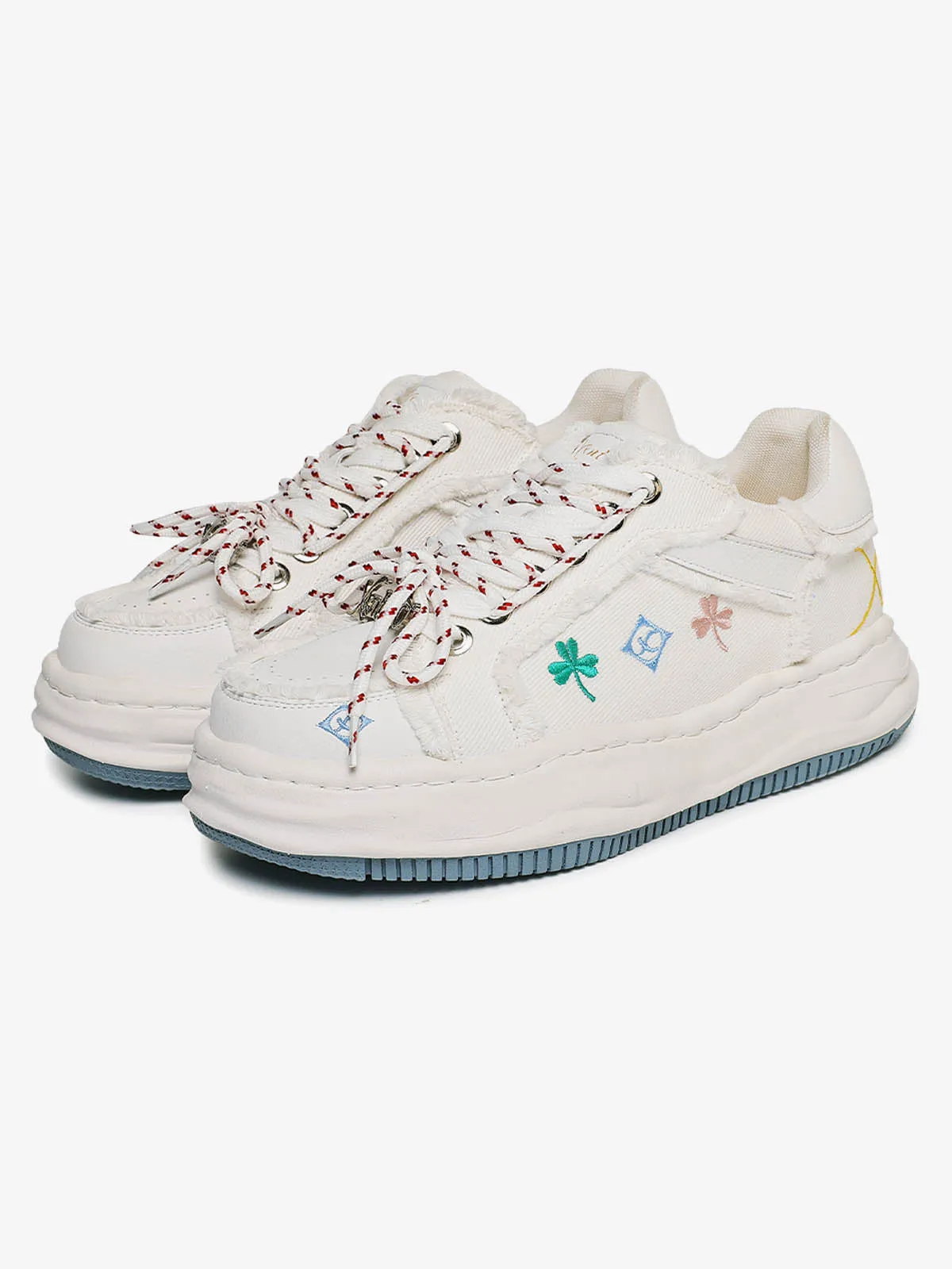 Vintage Frayed Denim Embroidered Floral Sneakers sold by Thesupermade