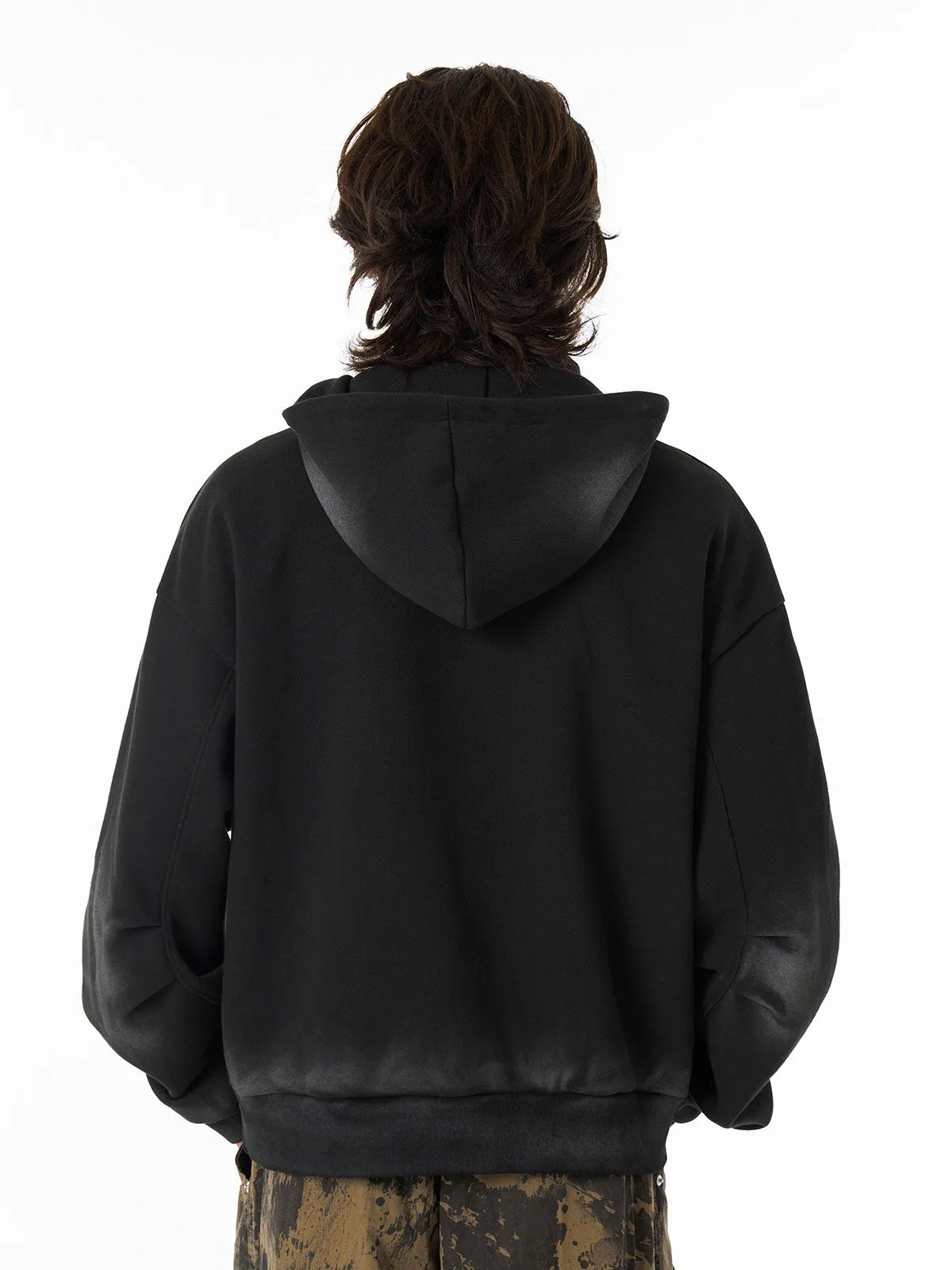 Distressed Stand Collar Quarter Zip Stitching Spray Paint Hooded Sweatshirt sold by Thesupermade product image thumbnail 3