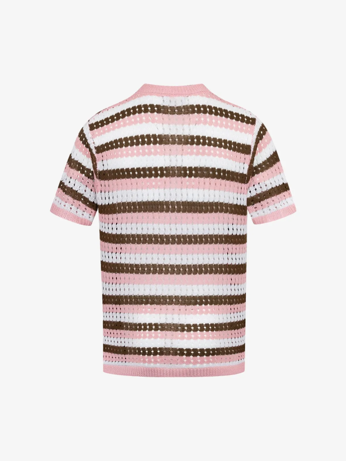 Contrast Striped Crochet Openwork Knit Short-Sleeved T-Shirt - 2474 sold by Thesupermade product image thumbnail 4