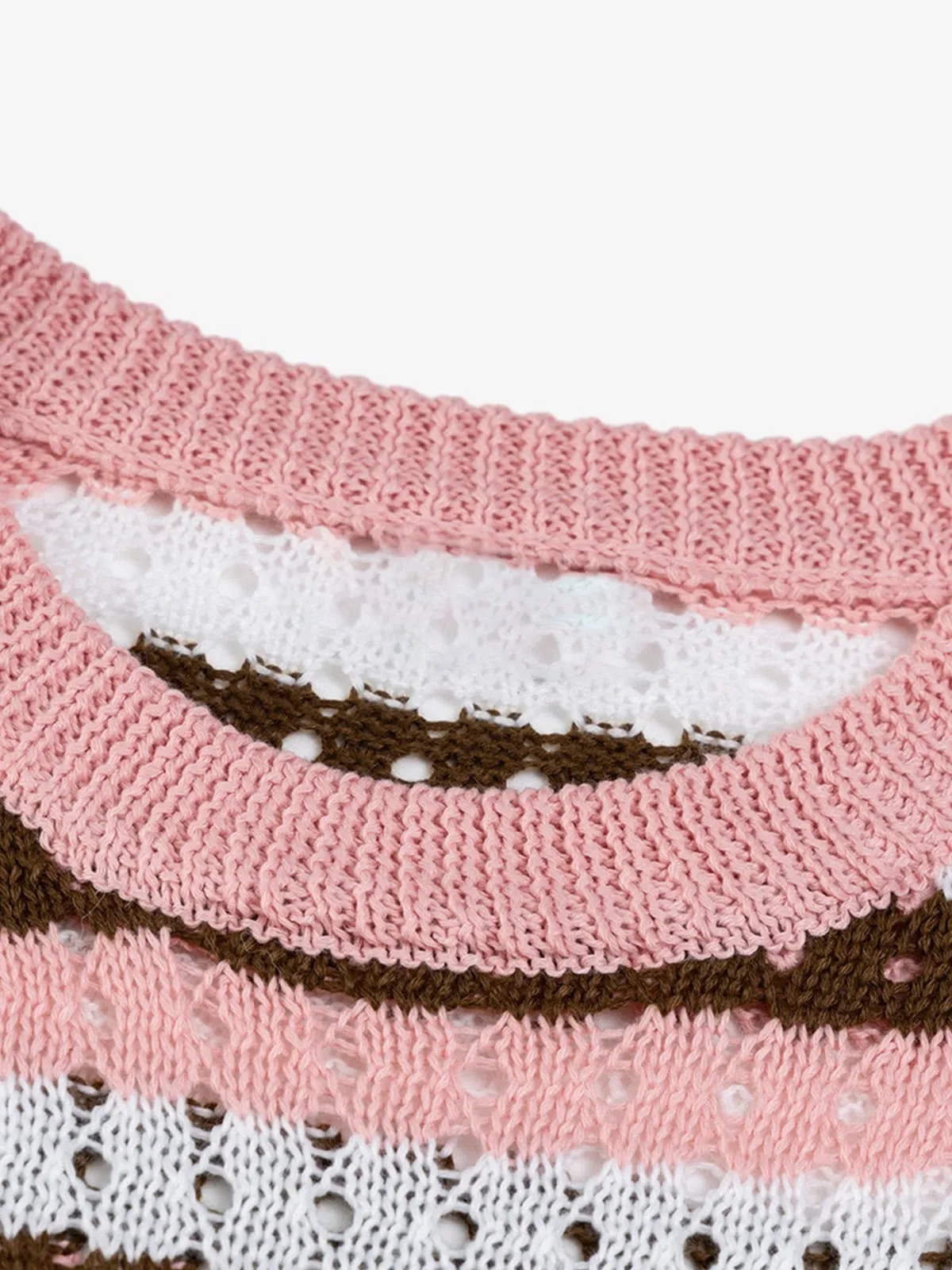 Contrast Striped Crochet Openwork Knit Short-Sleeved T-Shirt - 2474 sold by Thesupermade product image thumbnail 5