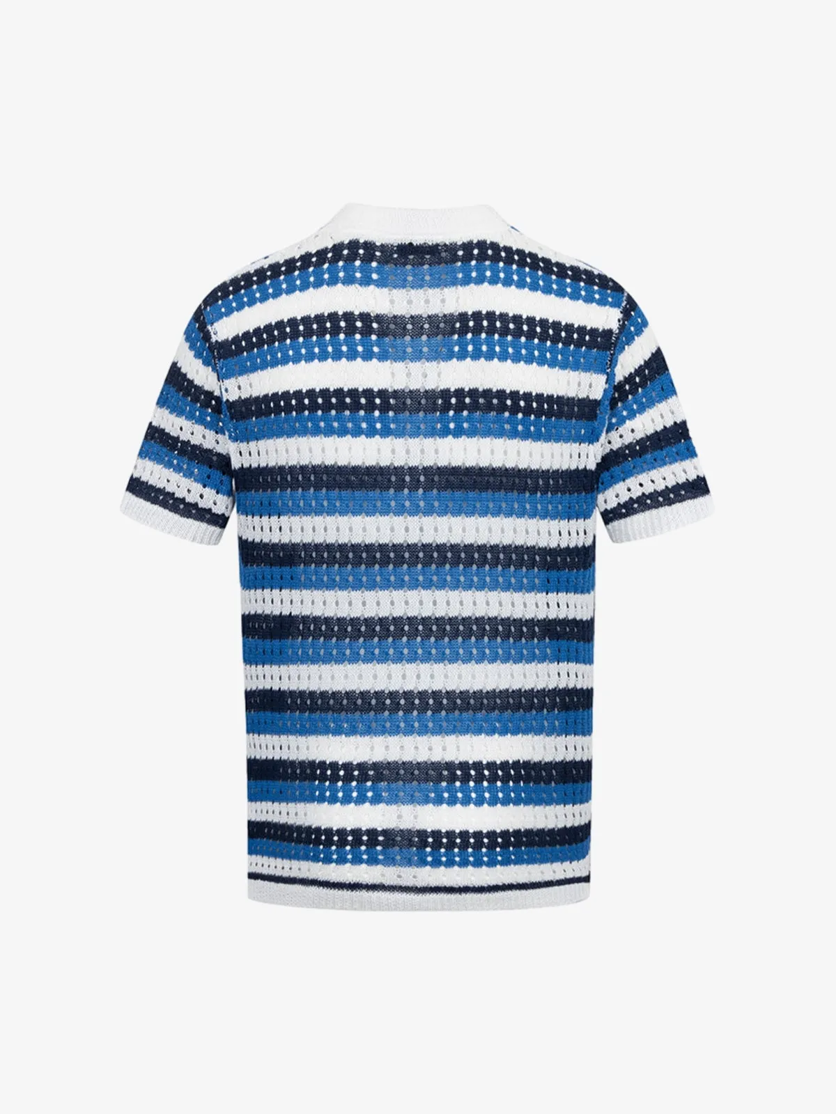 Contrast Striped Crochet Openwork Knit Short-Sleeved T-Shirt - 2474 sold by Thesupermade product image thumbnail 2