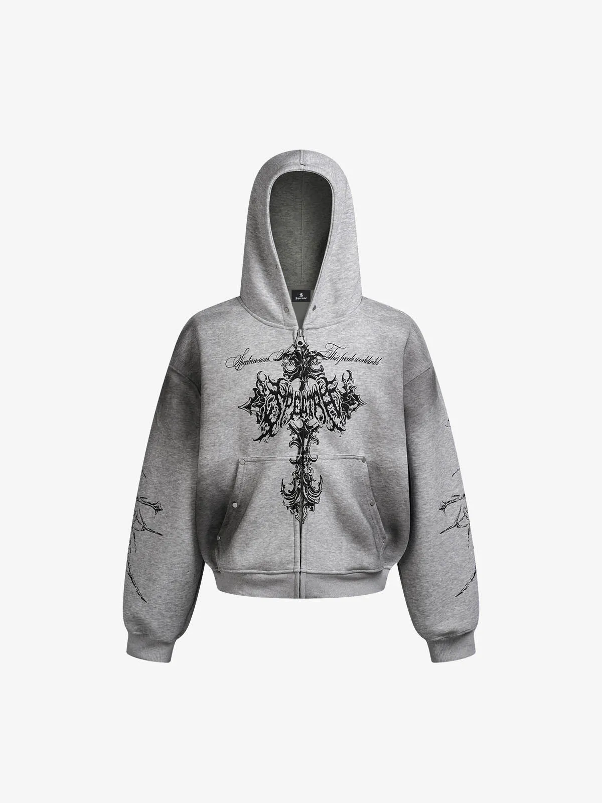 Street Wasteland Washed Cross Print Hooded Sweatshirt sold by Thesupermade
