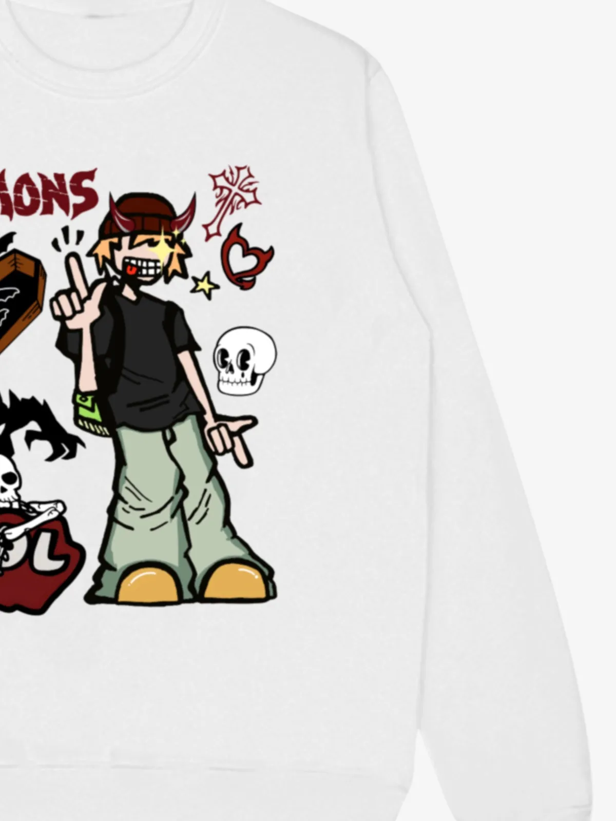Demon Graphic White Sweatshirt sold by Thesupermade product image thumbnail 4