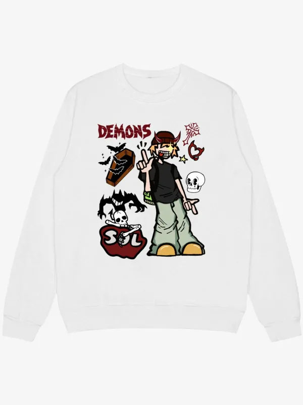 Demon Graphic White Sweatshirt sold by Thesupermade