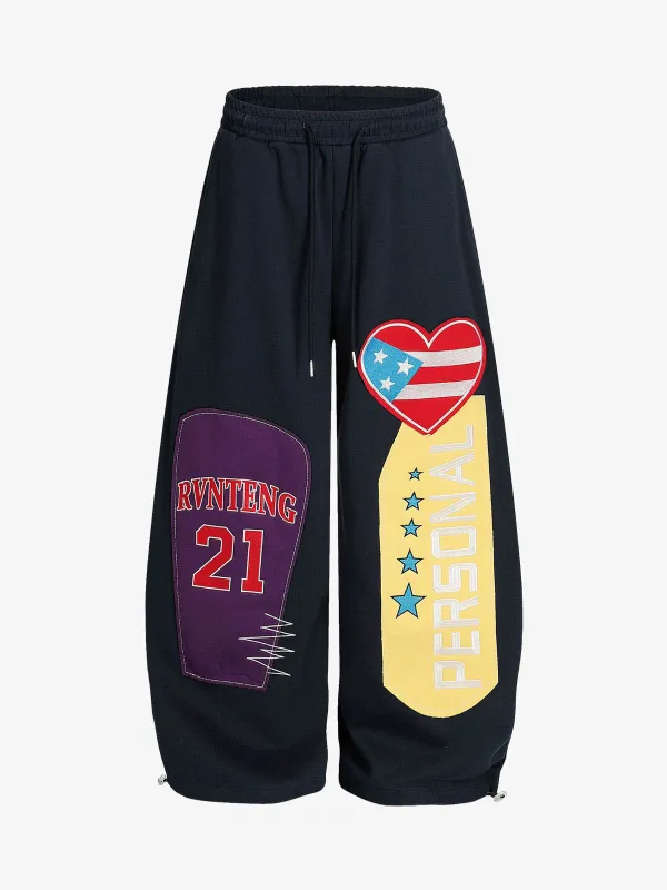 Hip-Hop Patch Embroidered Wide-Leg Sweatpants sold by Thesupermade