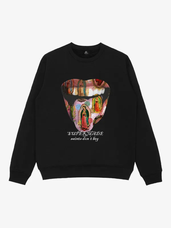 Retro Mouth Design Print Crew Neck Sweatshirt sold by Thesupermade