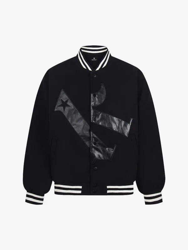 Vintage Patchwork Leather Baseball Jacket sold by Thesupermade