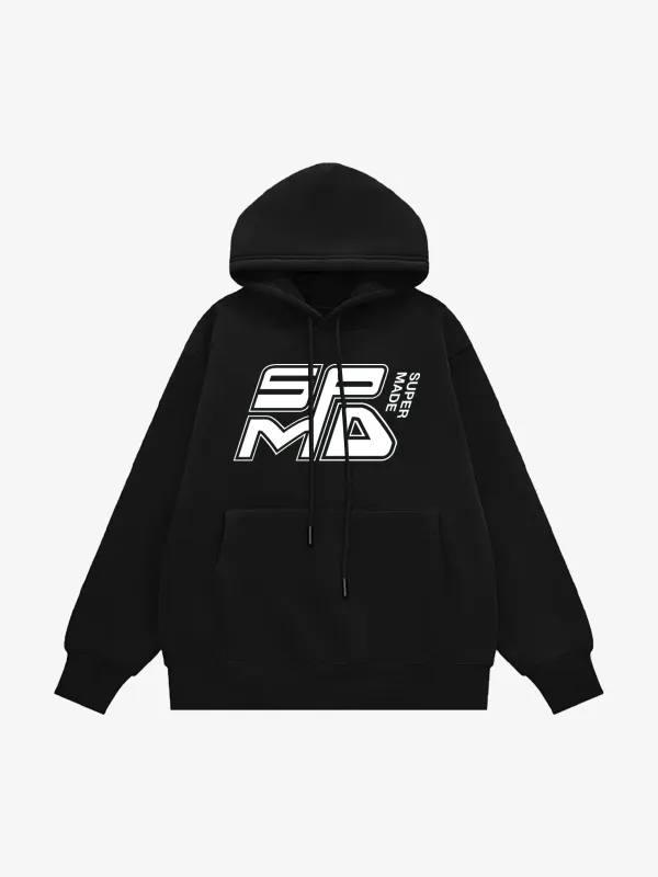 SPMD Letter Design Print Fleece Hooded Sweatshirt sold by Thesupermade
