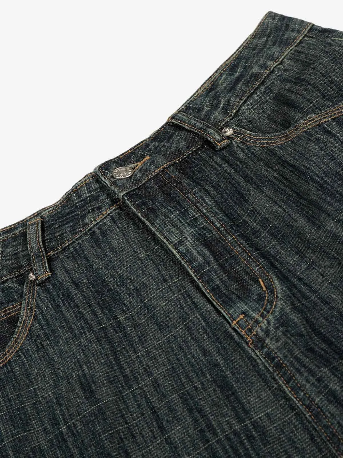 Street Metal Buckle Textured Straight Jeans sold by Thesupermade product image thumbnail 4