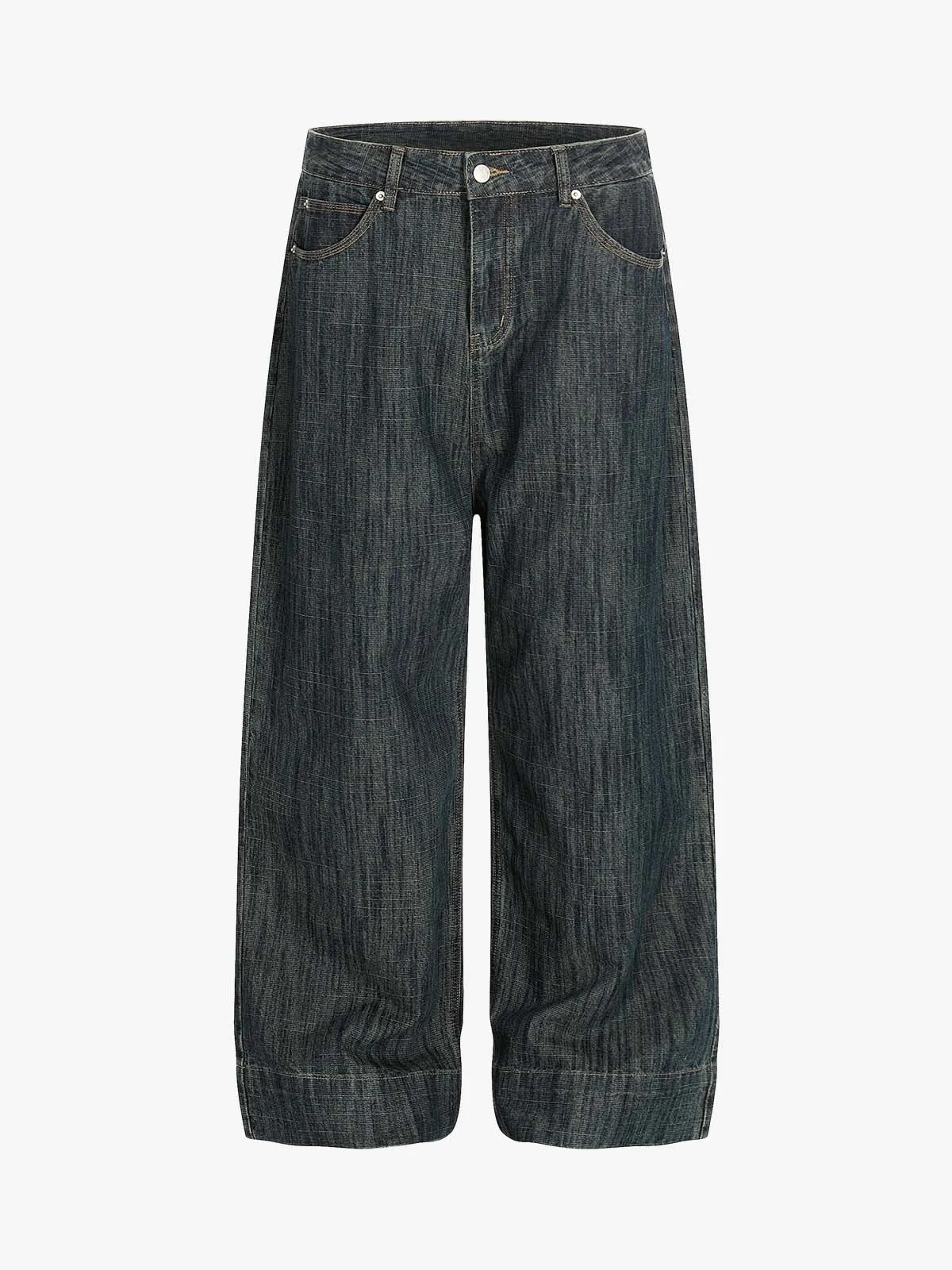 Street Metal Buckle Textured Straight Jeans sold by Thesupermade